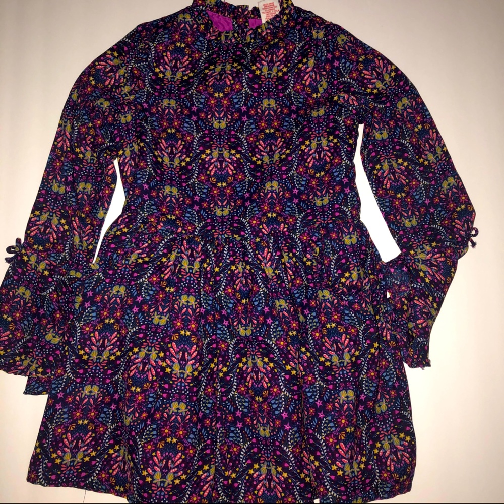 Long Sleeve Flower and Paisley Navy Dress